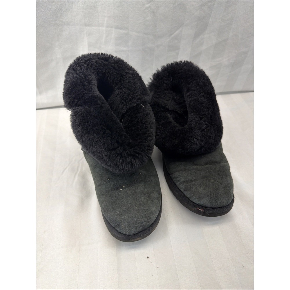 UGG Australia Black Suede Sheepskin Fur Fold‎ Over Boots Womens Size 9